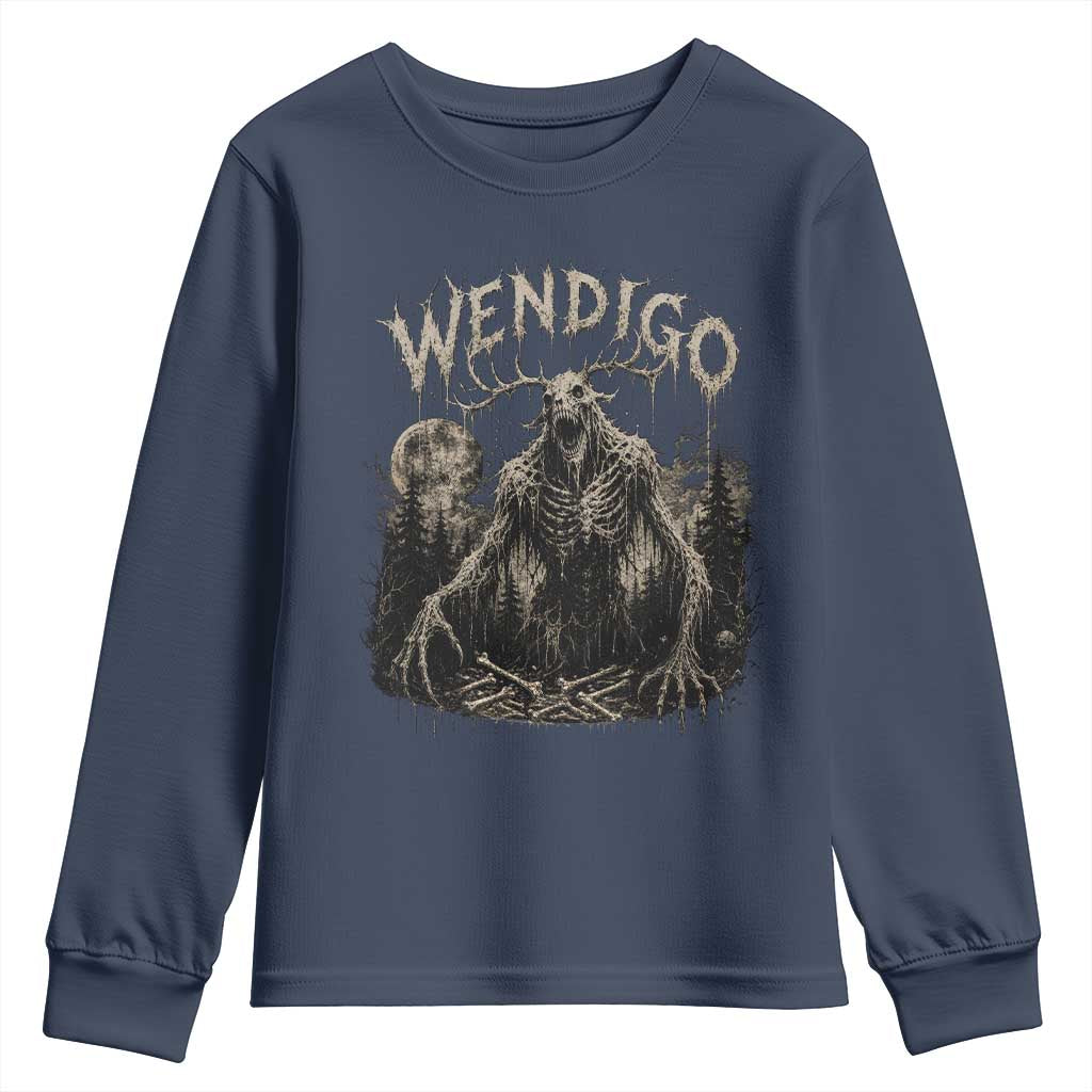Wendigo Cryptid Monster Youth Sweatshirt Heavy Metal Dark Fantasy Horror Graphic TS10 Navy Print Your Wear