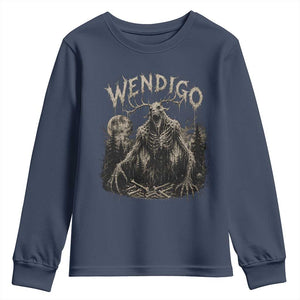 Wendigo Cryptid Monster Youth Sweatshirt Heavy Metal Dark Fantasy Horror Graphic TS10 Navy Print Your Wear