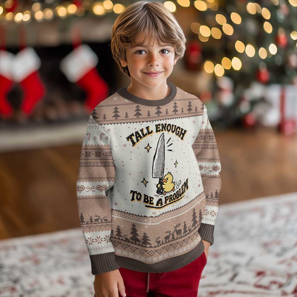Tall Enough To Be A Problem Funny Duck Ugly Christmas Sweater With Giant Knife Meme Humor