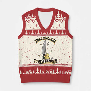 Tall Enough To Be A Problem Funny Duck V-Neck Knit Sweater Vest With Giant Knife Meme Humor