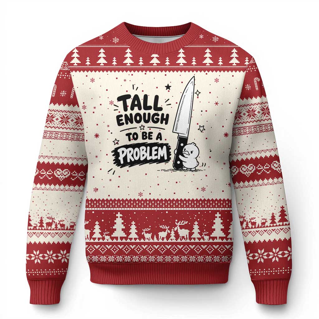 Tall Enough To Be A Problem Funny Duck Humor Ugly Christmas Sweater TS10 Beige Red Print Your Wear