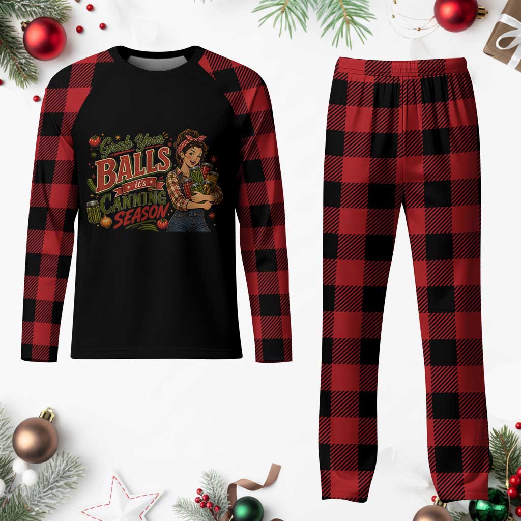 Grab Your Balls Its Canning Season Funny Food Preservation Plaid Pajama Set Vintage Retro Country Girl Graphic TS10 Buffalo Plaid Print Your Wear