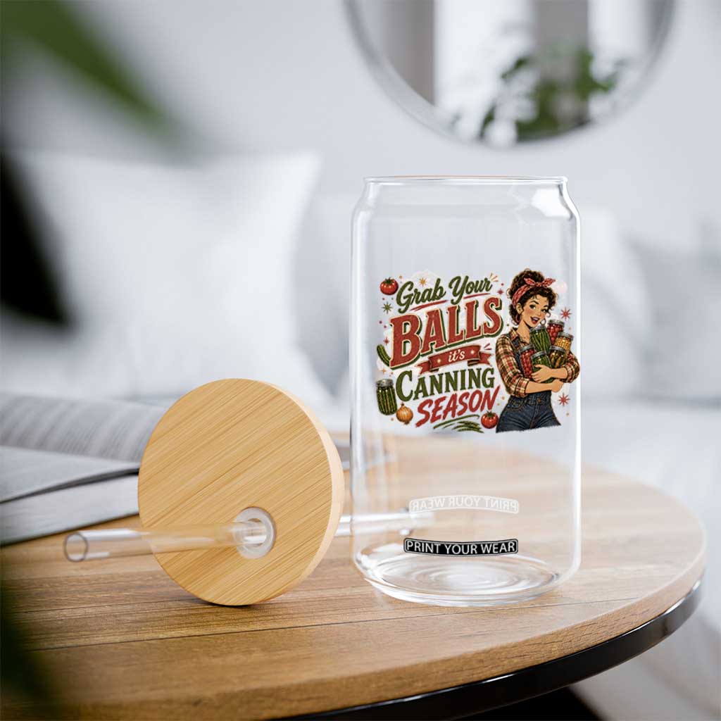 Grab Your Balls Its Canning Season Funny Food Preservation Glass Can Vintage Retro Country Girl Graphic