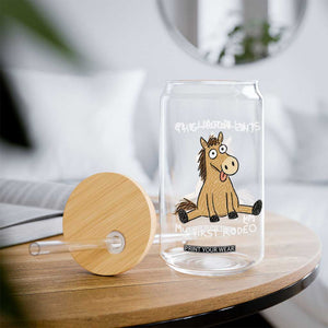 This Actually Is My First Rodeo Funny Silly Horse Glass Can 1st Birthday Meme