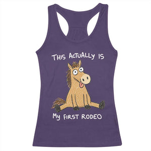 This Actually Is My First Rodeo Funny Silly Horse Racerback Tank Top 1st Birthday Meme