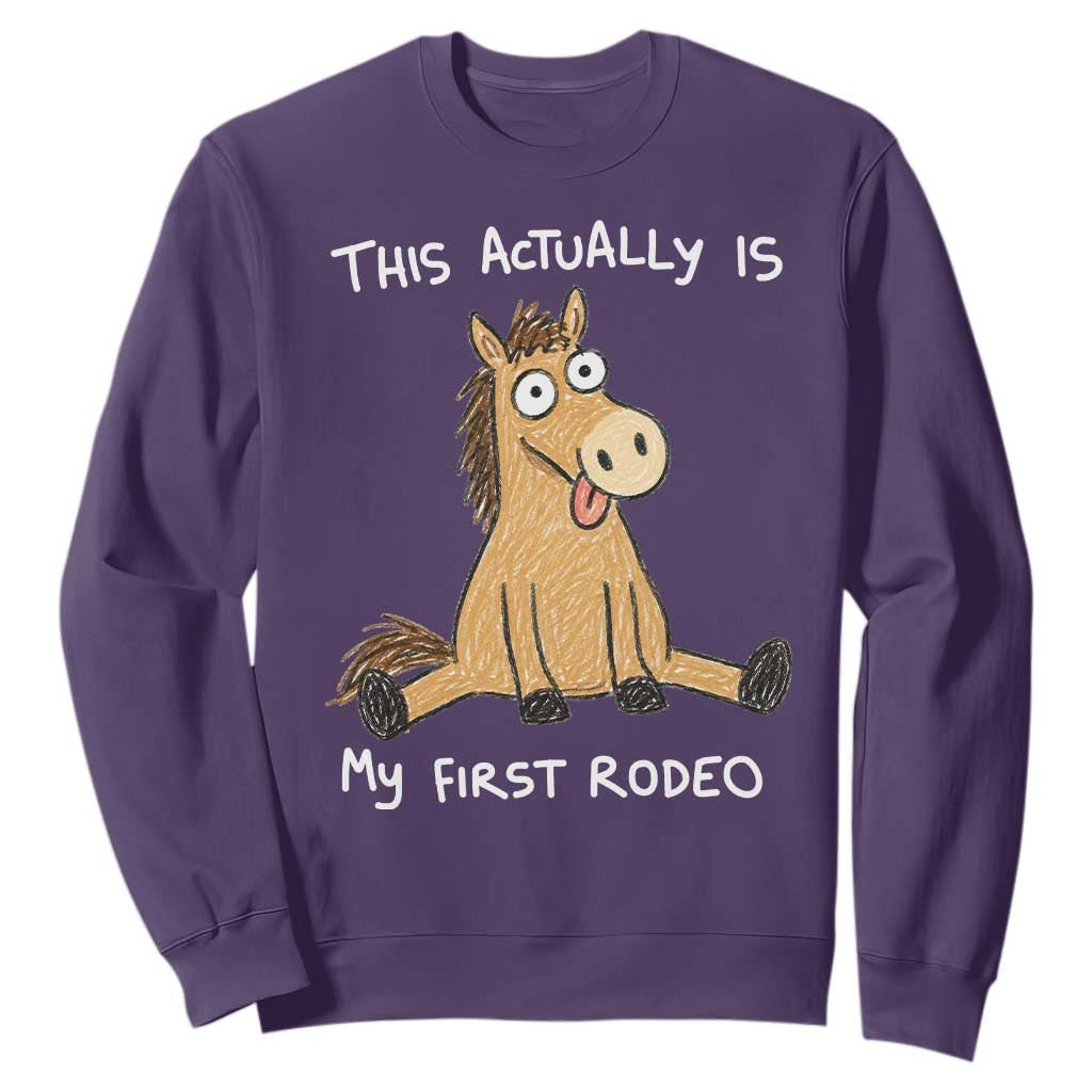 This Actually Is My First Rodeo Funny Silly Horse Sweatshirt 1st Birthday Meme