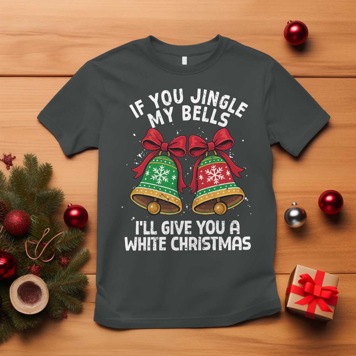 Jingle Bell Christmas T Shirt Funny Naughty White Elephant Gag Gift Exchange TS10 Dark Heather Print Your Wear
