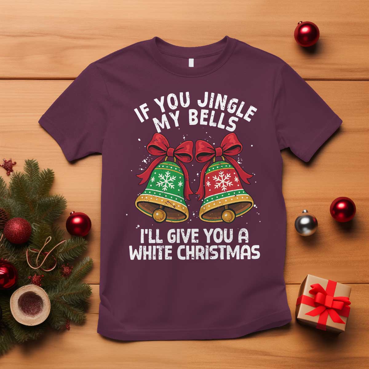 Jingle Bell Christmas T Shirt Funny Naughty White Elephant Gag Gift Exchange TS10 Maroon Print Your Wear