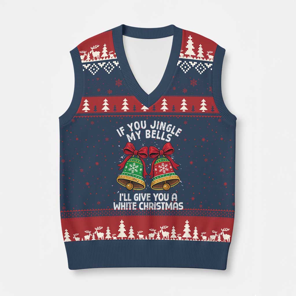 Jingle Bell Xmas V-Neck Knit Sweater Vest Funny Naughty White Elephant Gag Gift Exchange TS10 Navy Red Print Your Wear
