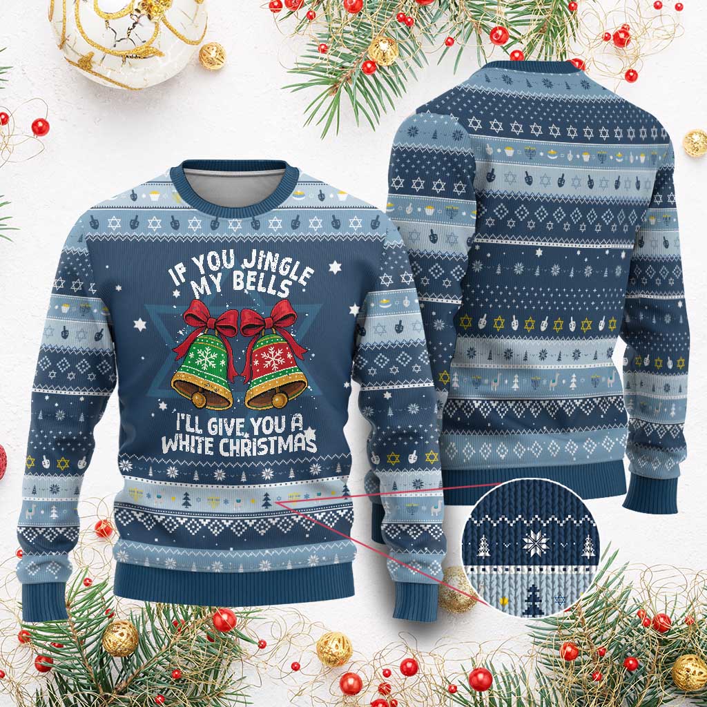 Jingle Bell Christmas Hanukkah Ugly Sweater Funny Naughty White Elephant Gag Gift Exchange TS10 Navy Light Blue Print Your Wear