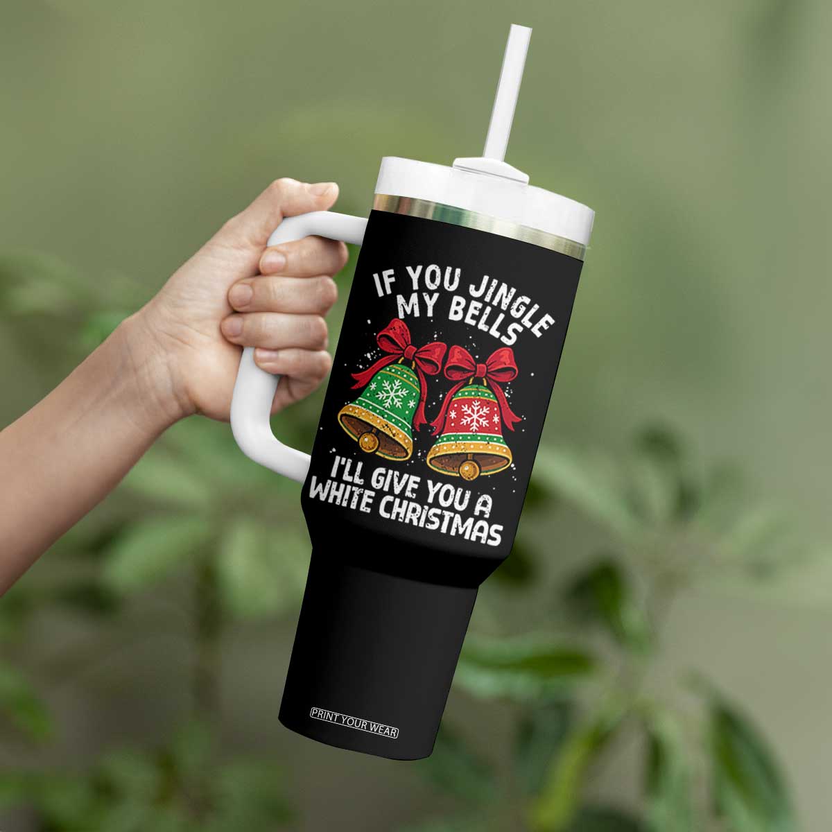 Jingle Bell Christmas Tumbler With Handle Funny Naughty White Elephant Gag Gift Exchange TS10 Print Your Wear