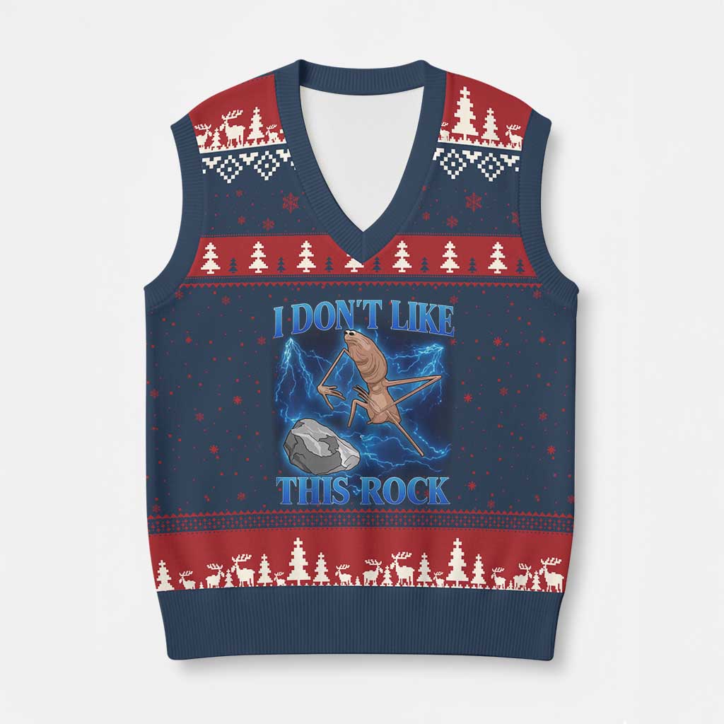 Marcus The Worm Meme V-Neck Knit Sweater Vest I Don't Like This Rock Bootleg TS10 Navy Red Print Your Wear