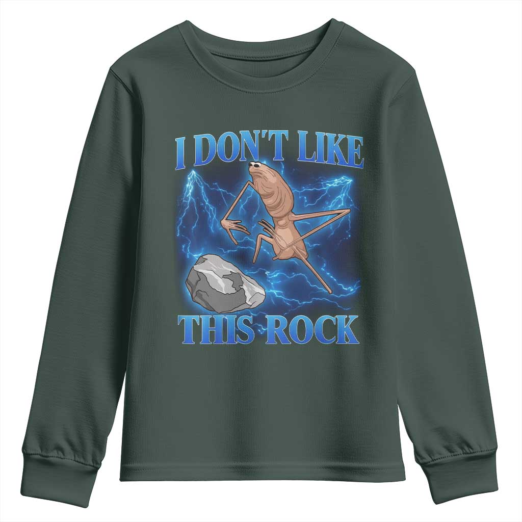 Marcus The Worm Meme Youth Sweatshirt I Don't Like This Rock Bootleg TS10 Dark Forest Green Print Your Wear