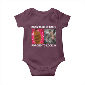 Marcus The Worm Meme Baby Onesie Born To Dilly Dally Forced To Lock In Funny Cute Brainrot TS10 Maroon Print Your Wear