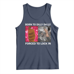 Marcus The Worm Meme Tank Top Born To Dilly Dally Forced To Lock In Funny Cute Brainrot TS10 Navy Print Your Wear