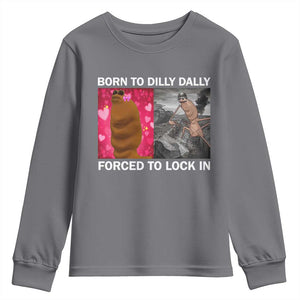Marcus The Worm Meme Youth Sweatshirt Born To Dilly Dally Forced To Lock In Funny Cute Brainrot TS10 Charcoal Print Your Wear