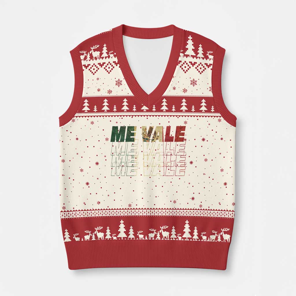 Me Vale Mexican Flag V-Neck Knit Sweater Vest Sarcastic Saying Latino Spanish Slang TS10 Beige Red Print Your Wear