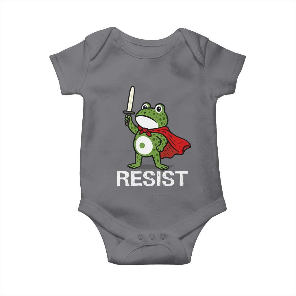 Resist Frog With Sword Baby Onesie No Kings Portland Protest TS10 Charcoal Print Your Wear
