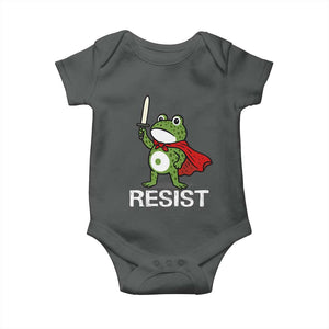 Resist Frog With Sword Baby Onesie No Kings Portland Protest TS10 Dark Heather Print Your Wear