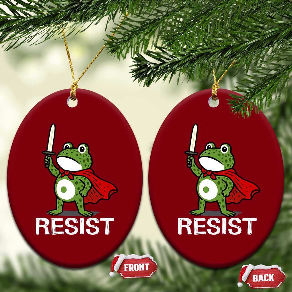 Resist Frog With Sword Ceramic Ornament No Kings Portland Protest TS10 Print Your Wear