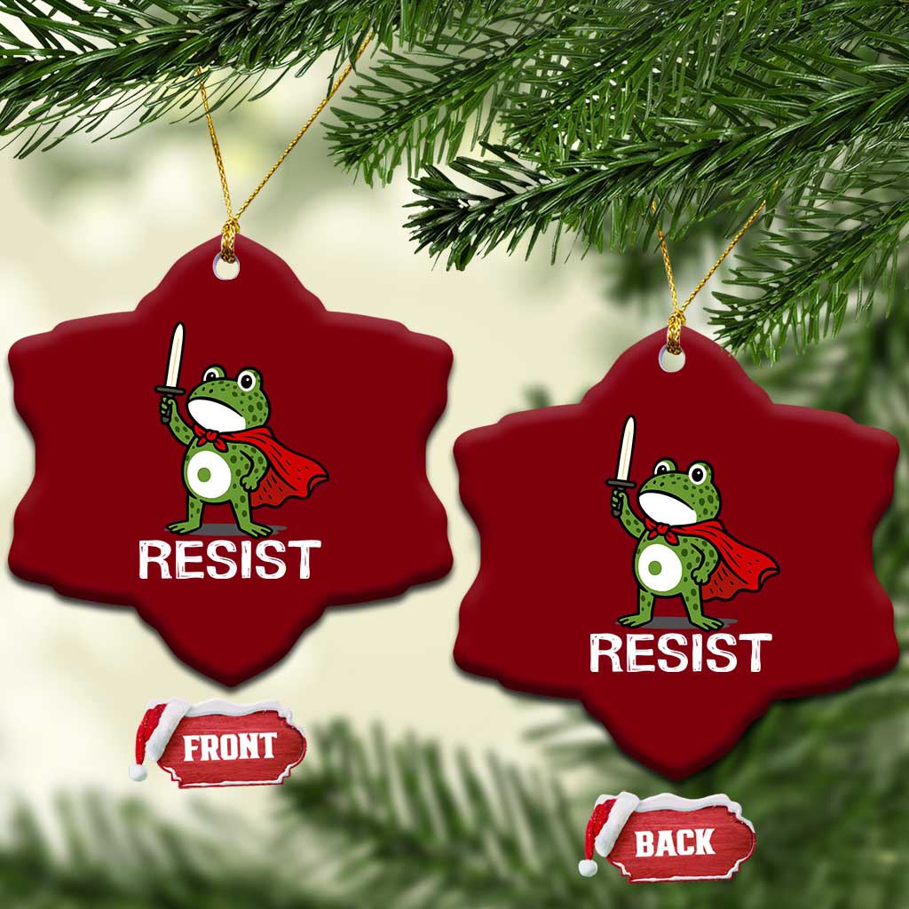 Resist Frog With Sword Ceramic Ornament No Kings Portland Protest - Print Your Wear