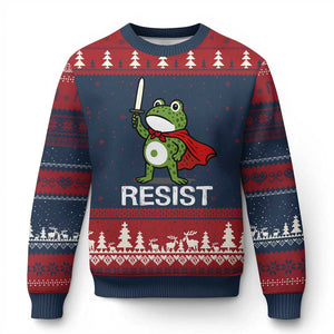 Resist Frog With Sword Ugly Christmas Sweater No Kings Portland Protest - Print Your Wear
