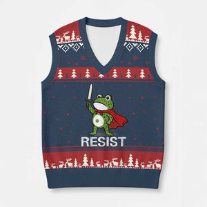 Resist Frog With Sword V-Neck Knit Sweater Vest No Kings Portland Protest TS10 Navy Red Print Your Wear