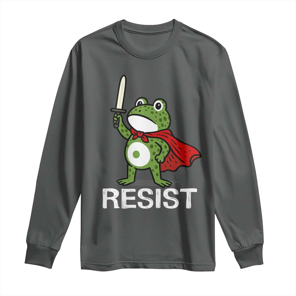 Resist Frog With Sword Long Sleeve Shirt No Kings Portland Protest TS10 Dark Heather Print Your Wear