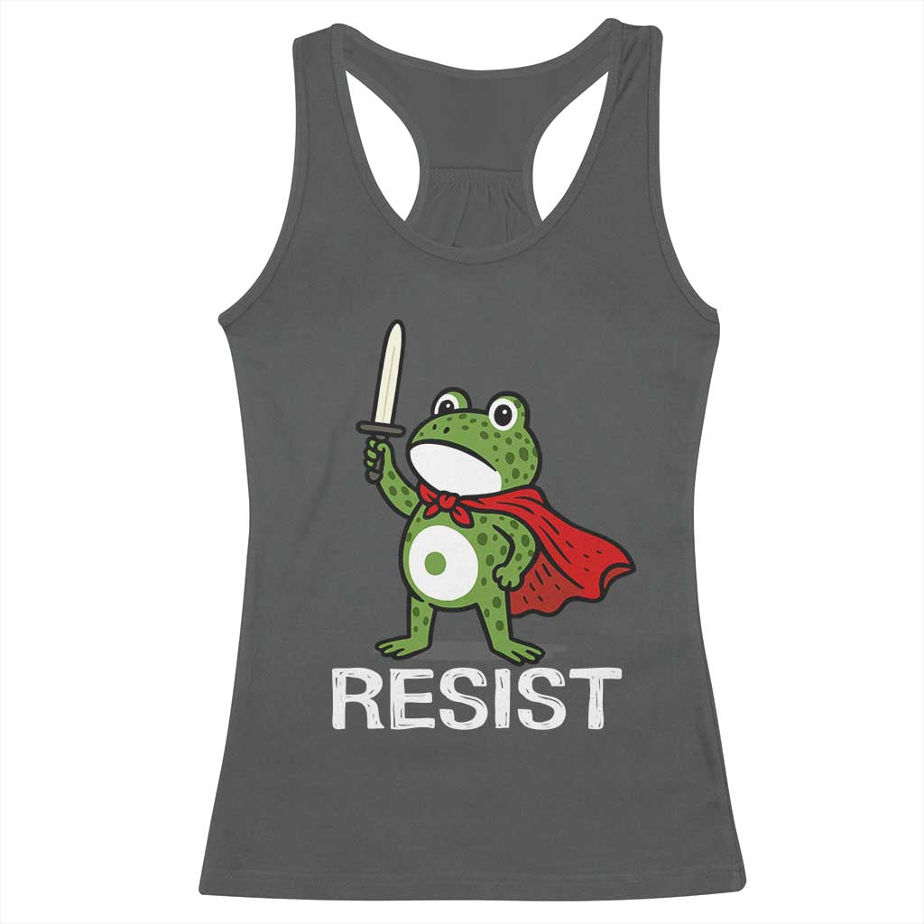 Resist Frog With Sword Racerback Tank Top No Kings Portland Protest TS10 Dark Heather Print Your Wear
