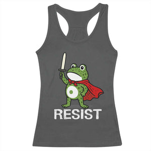 Resist Frog With Sword Racerback Tank Top No Kings Portland Protest TS10 Dark Heather Print Your Wear