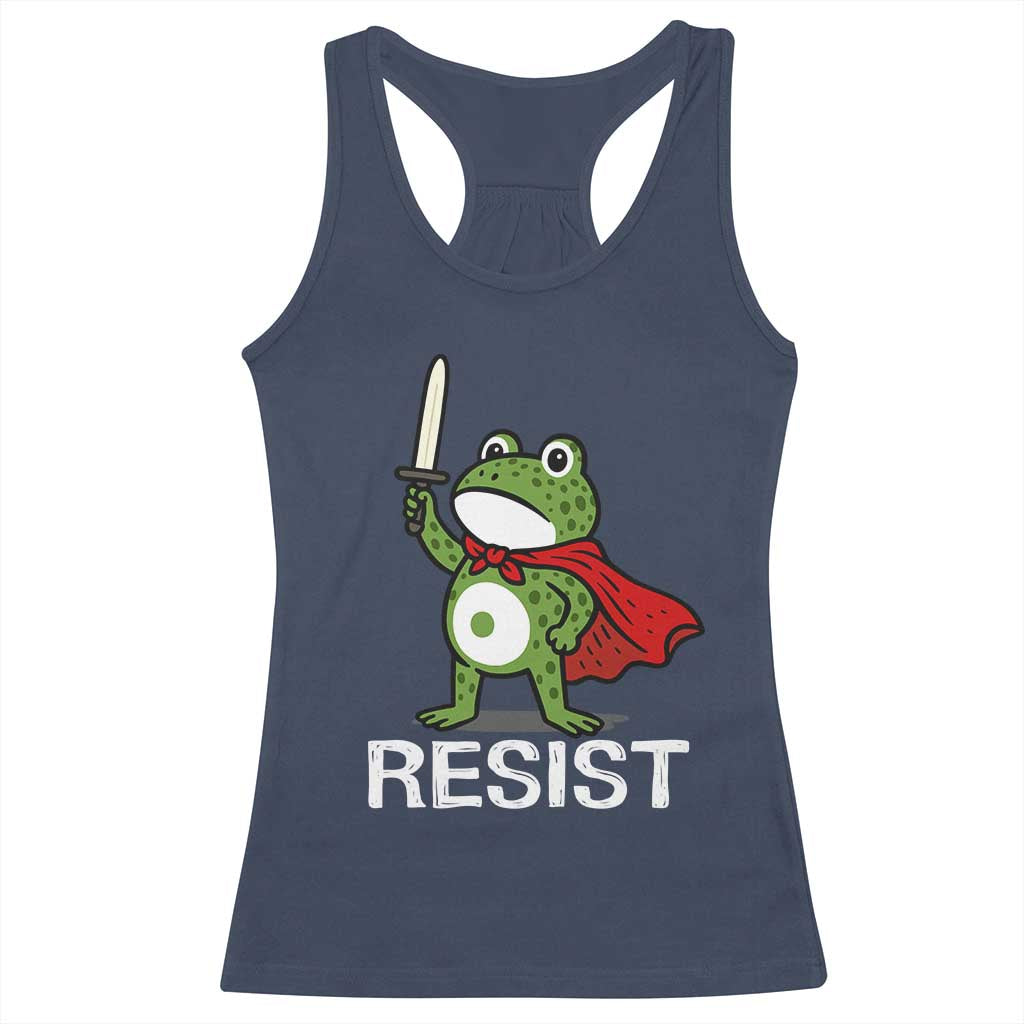 Resist Frog With Sword Racerback Tank Top No Kings Portland Protest TS10 Navy Print Your Wear