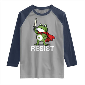 Resist Frog With Sword Raglan Shirt No Kings Portland Protest TS10 Sport Gray Navy Print Your Wear