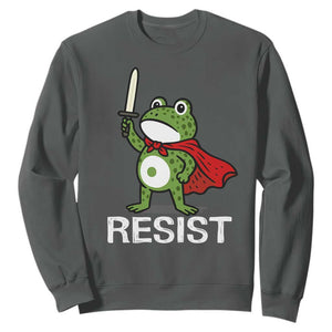 Resist Frog With Sword Sweatshirt No Kings Portland Protest TS10 Dark Heather Print Your Wear