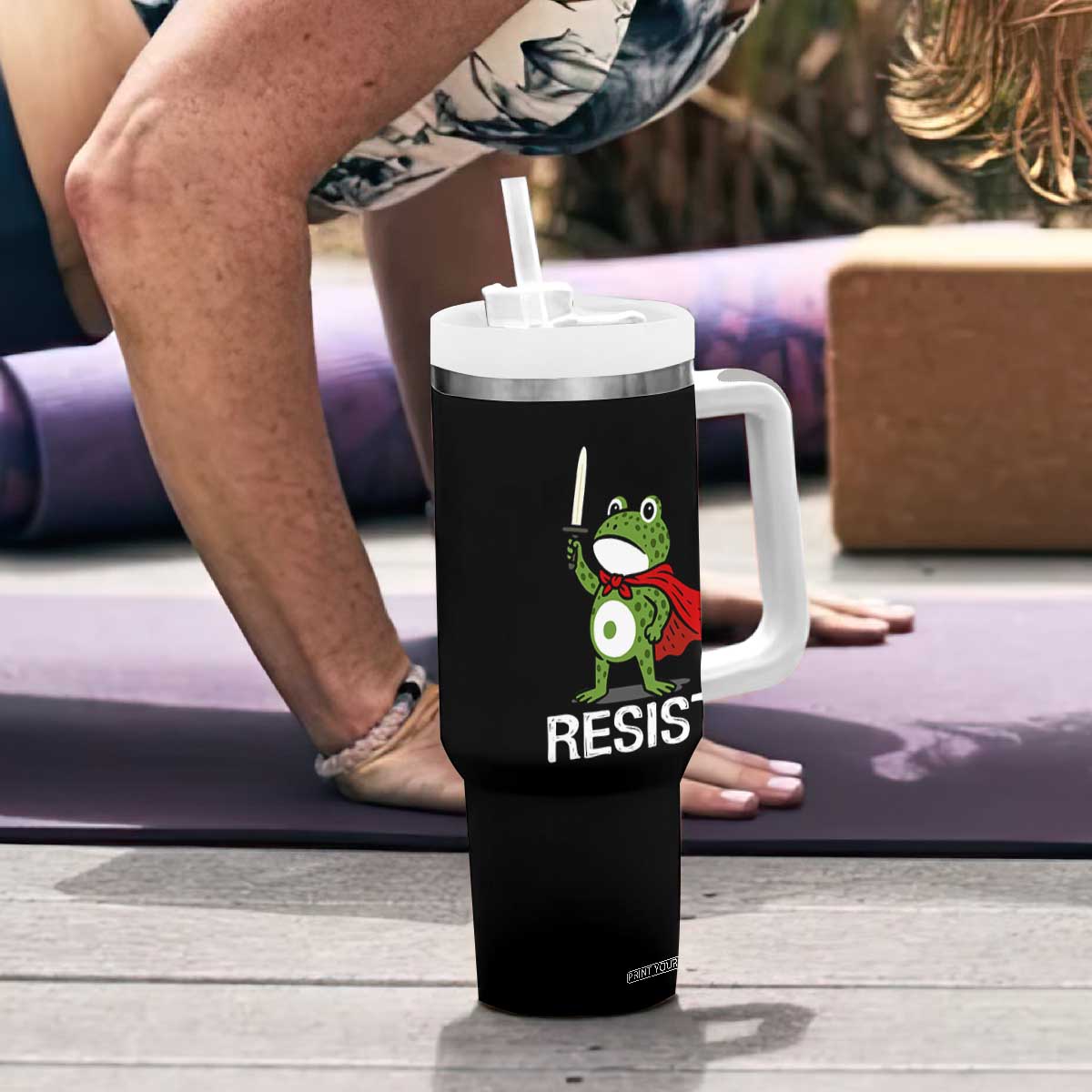 Resist Frog With Sword Tumbler With Handle No Kings Portland Protest TS10 Print Your Wear