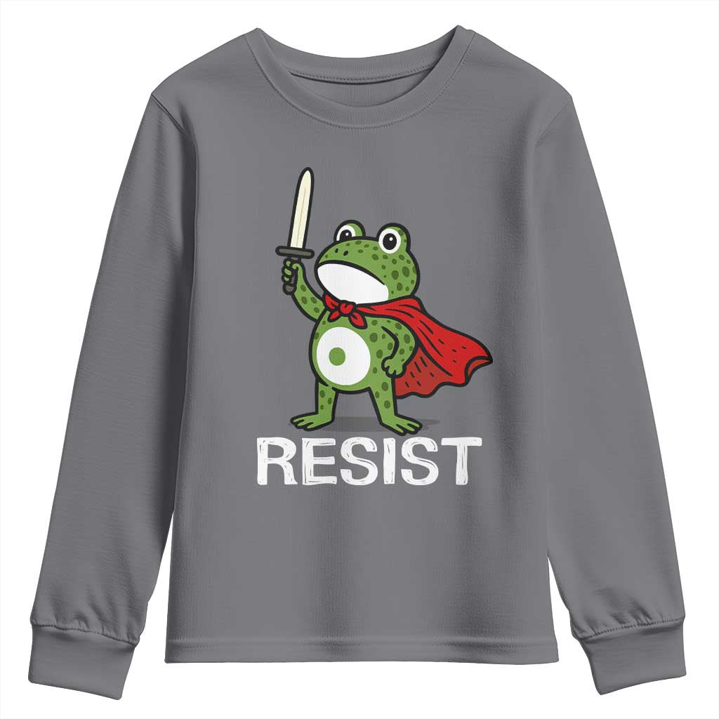 Resist Frog With Sword Youth Sweatshirt No Kings Portland Protest TS10 Charcoal Print Your Wear
