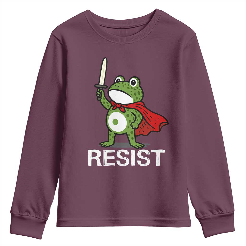 Resist Frog With Sword Youth Sweatshirt No Kings Portland Protest TS10 Maroon Print Your Wear