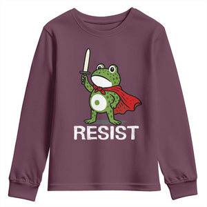 Resist Frog With Sword Youth Sweatshirt No Kings Portland Protest TS10 Maroon Print Your Wear