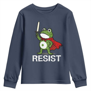 Resist Frog With Sword Youth Sweatshirt No Kings Portland Protest TS10 Navy Print Your Wear