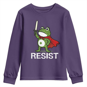 Resist Frog With Sword Youth Sweatshirt No Kings Portland Protest TS10 Purple Print Your Wear