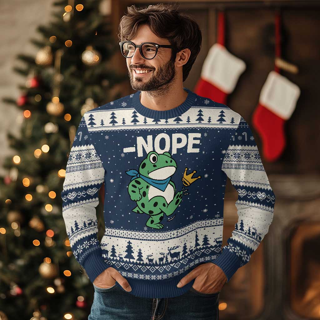 No Kings in America Portland Frog Ugly Christmas Sweater Funny Political Meme TS10 Navy Beige Print Your Wear