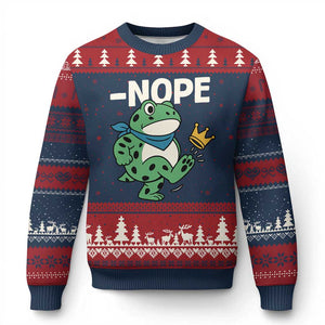 No Kings in America Portland Frog Ugly Christmas Sweater Funny Political Meme TS10 Navy Red Print Your Wear