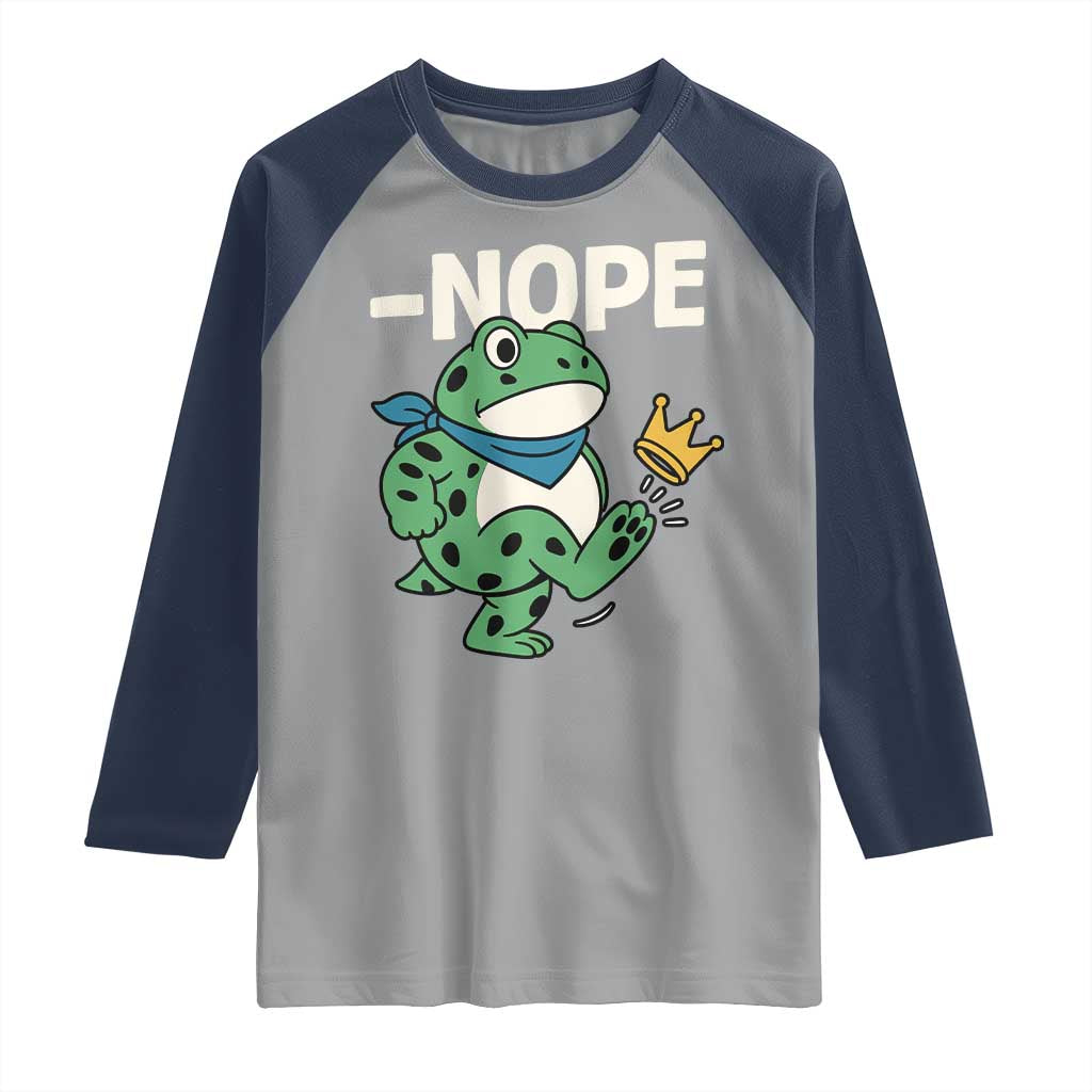 No Kings in America Portland Frog Raglan Shirt Funny Political Meme TS10 Sport Gray Navy Print Your Wear
