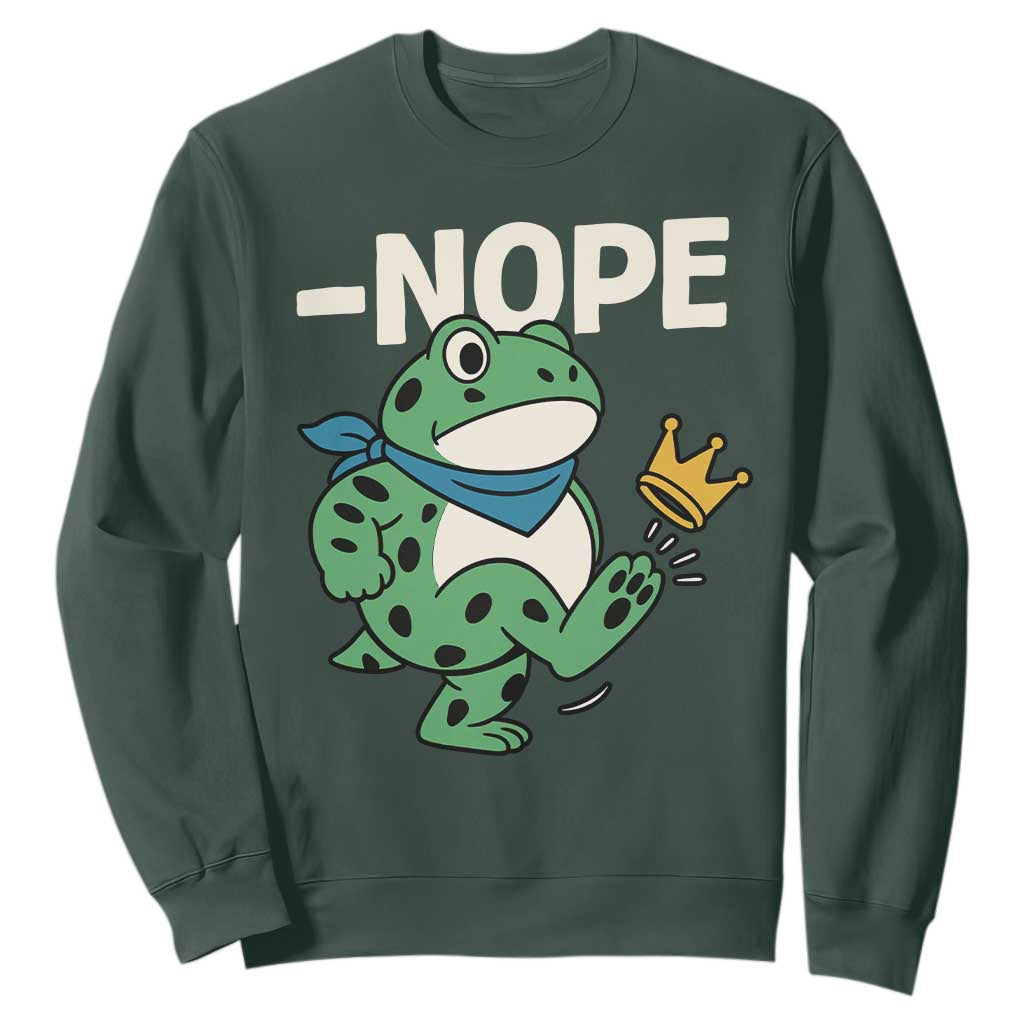 No Kings in America Portland Frog Sweatshirt Funny Political Meme TS10 Dark Forest Green Print Your Wear