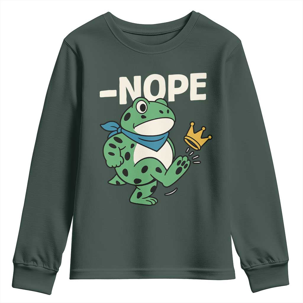 No Kings in America Portland Frog Youth Sweatshirt Funny Political Meme TS10 Dark Forest Green Print Your Wear