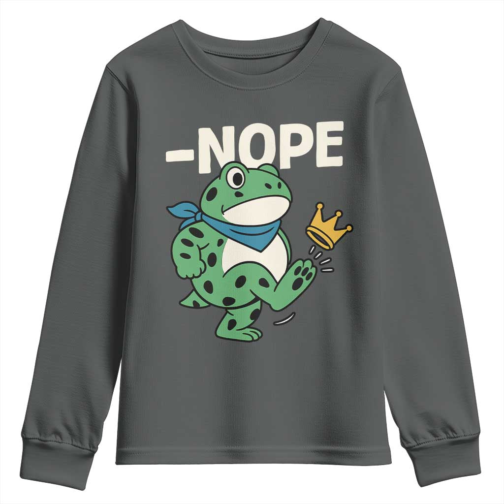 No Kings in America Portland Frog Youth Sweatshirt Funny Political Meme TS10 Dark Heather Print Your Wear