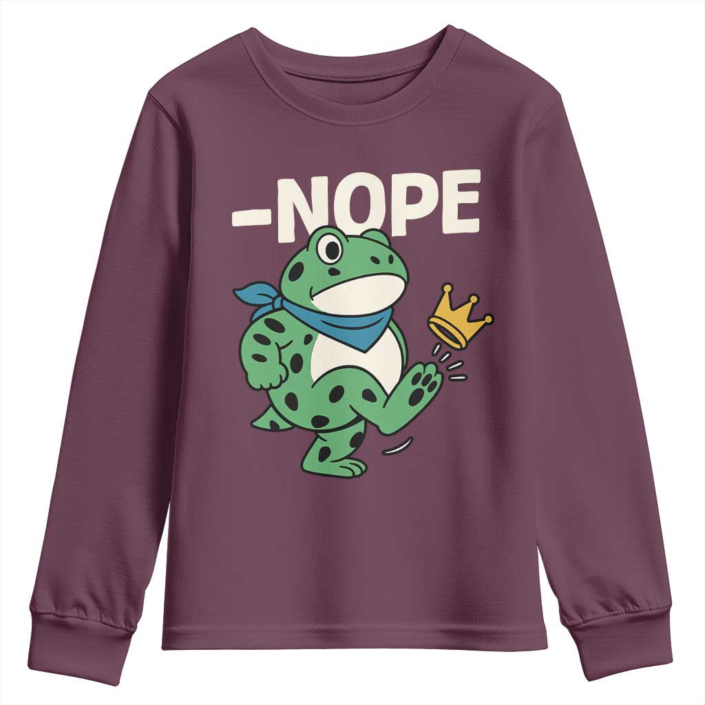 No Kings in America Portland Frog Youth Sweatshirt Funny Political Meme TS10 Maroon Print Your Wear