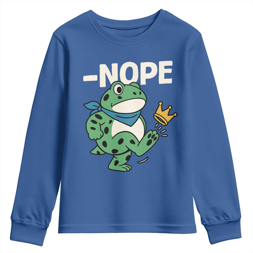 No Kings in America Portland Frog Youth Sweatshirt Funny Political Meme TS10 Royal Blue Print Your Wear