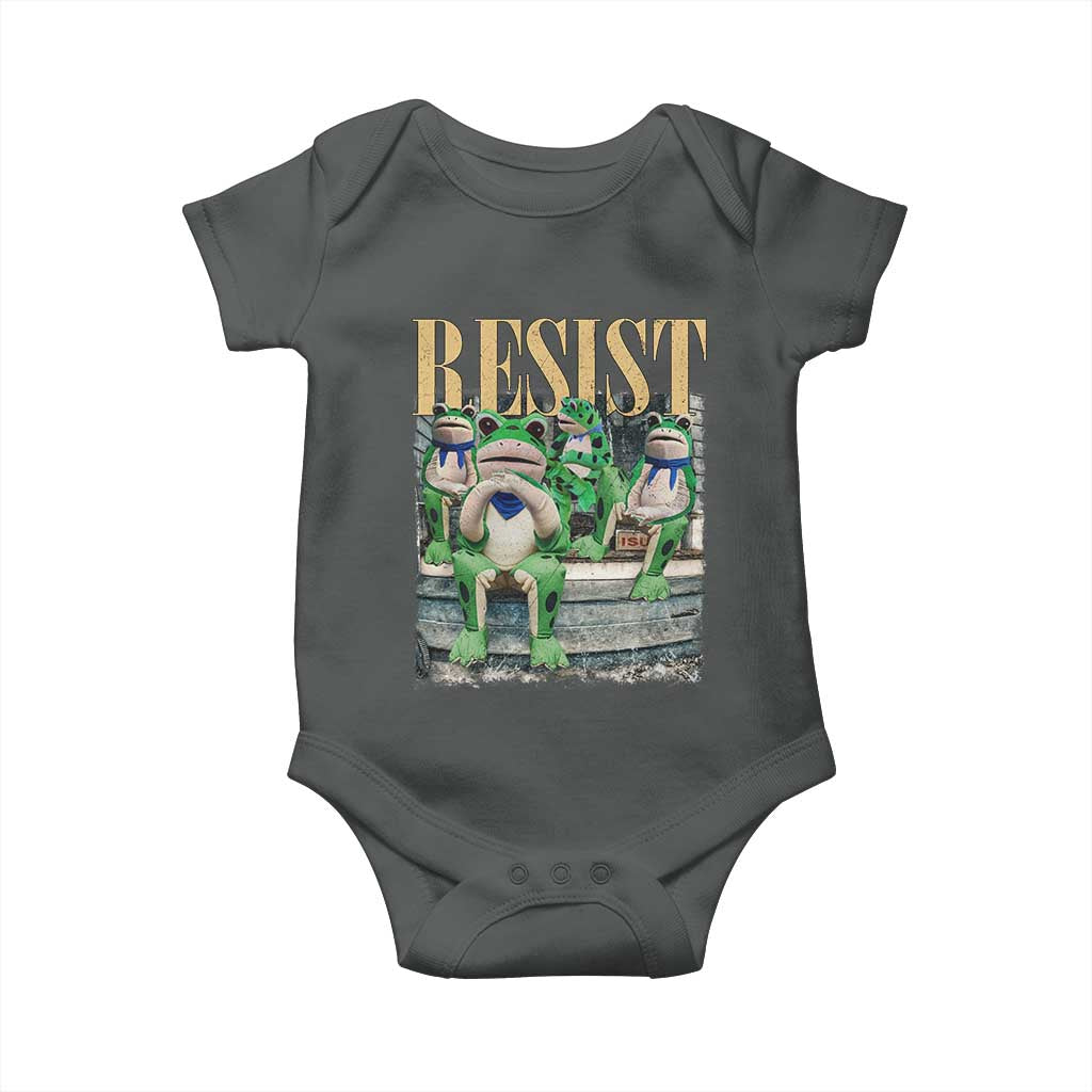 Portland Frog Resist Protest Baby Onesie 80s Frogs Deportation Resistance TS10 Dark Heather Print Your Wear