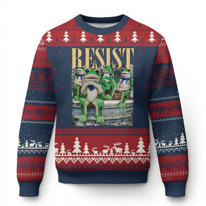 Portland Frog Resist Protest Ugly Christmas Sweater 80s Frogs Deportation Resistance TS10 Navy Red Print Your Wear