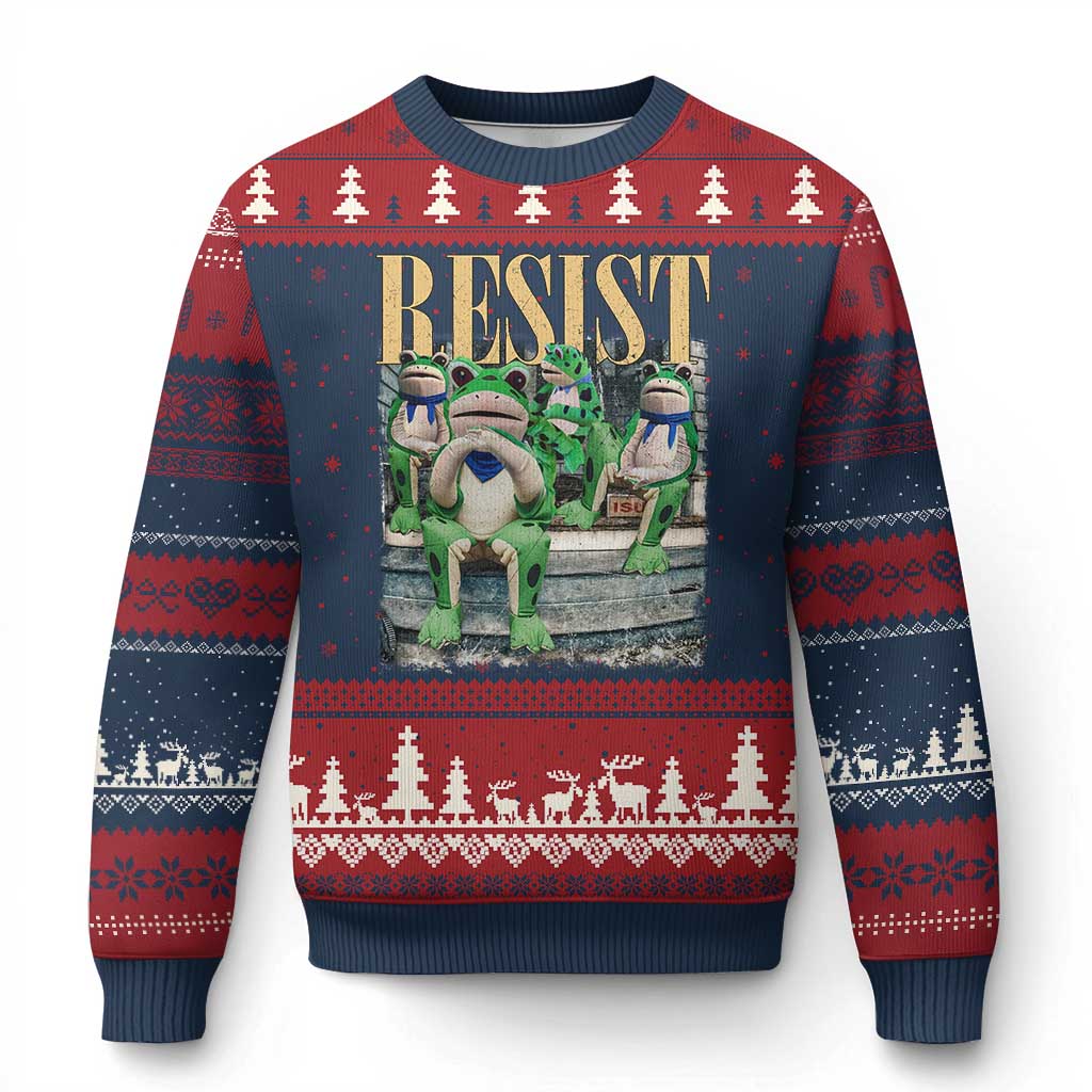 Portland Frog Resist Protest Ugly Christmas Sweater 80s Frogs Deportation Resistance TS10 Navy Red Print Your Wear